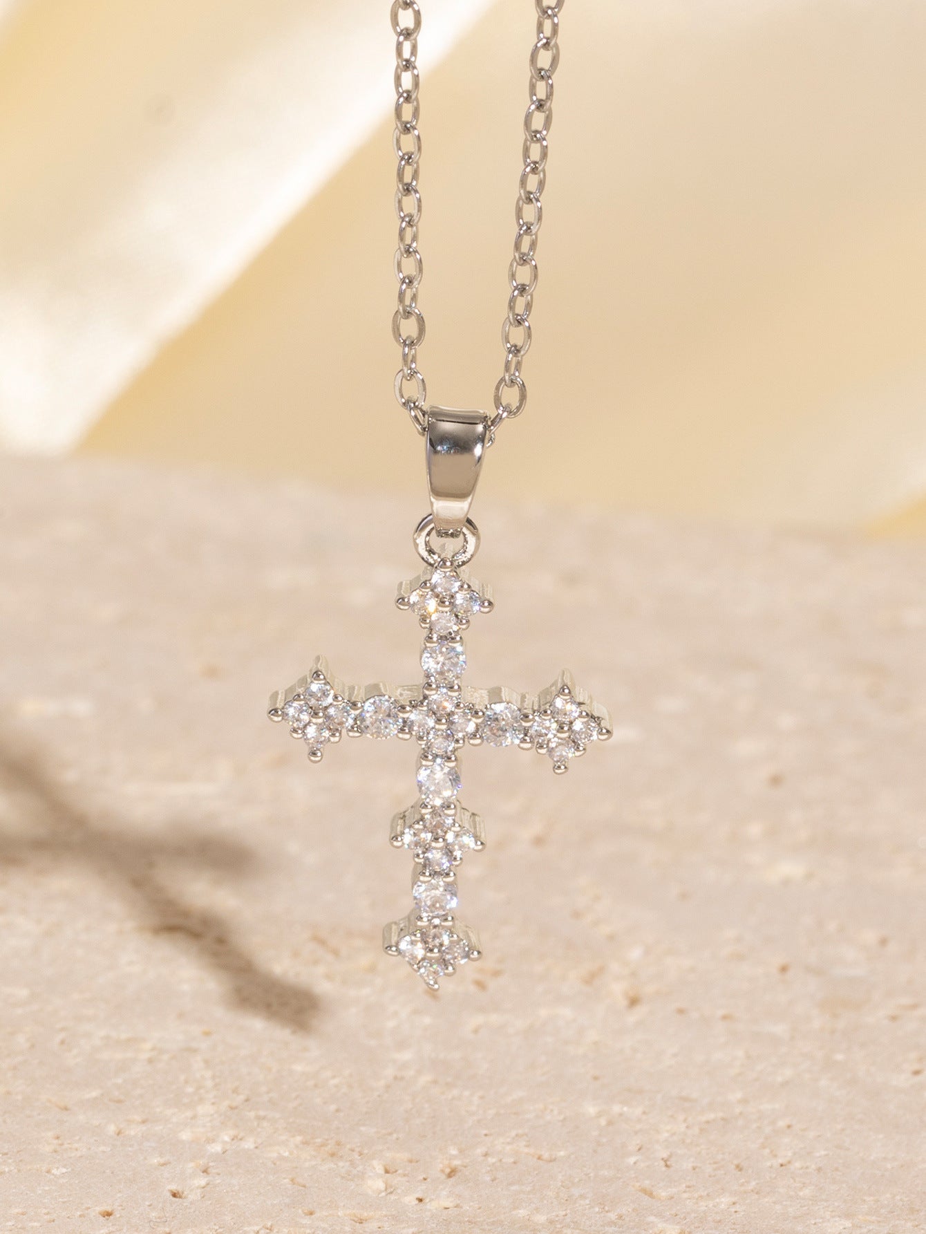 Real Gold Electroplated Micro Inlaid Zircon Cross Necklace