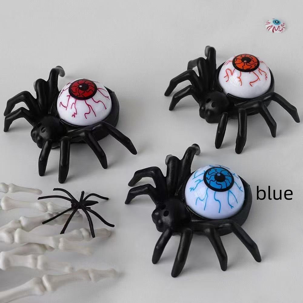 Black spiders with colorful eye balls on a white background