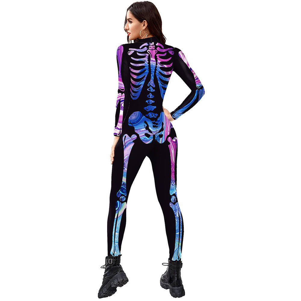New Halloween Colorful Human Skeleton Print Jumpsuit