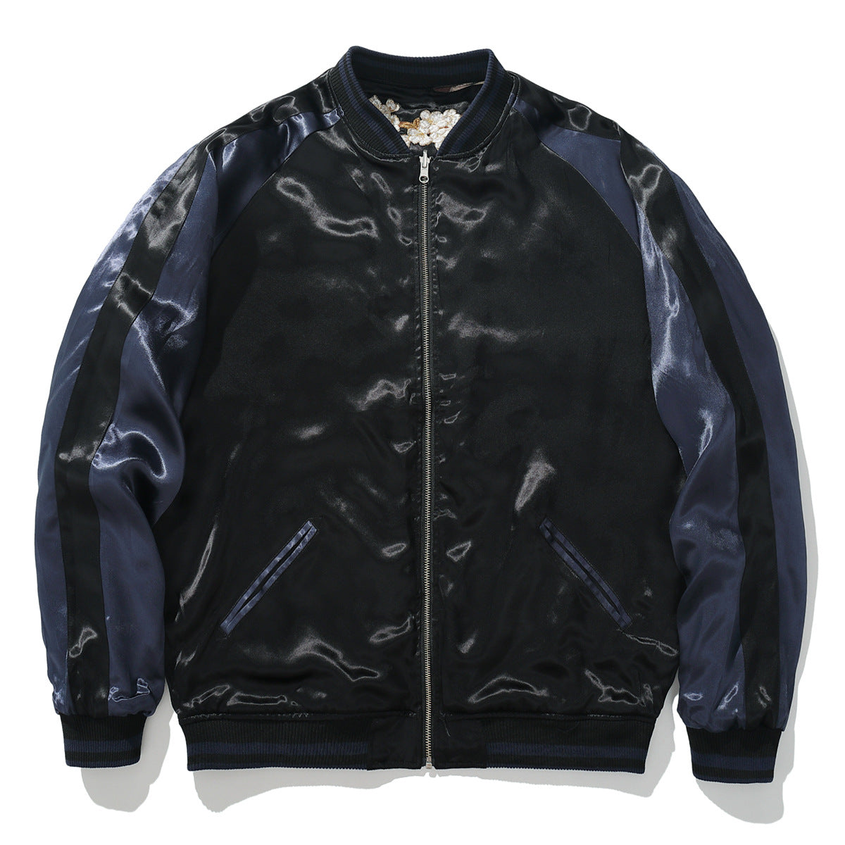 Herrenjacke im chinesischen Stil aus Polyester, locker geschnitten, bestickt