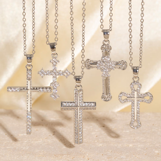 Real Gold Electroplated Micro Inlaid Zircon Cross Necklace