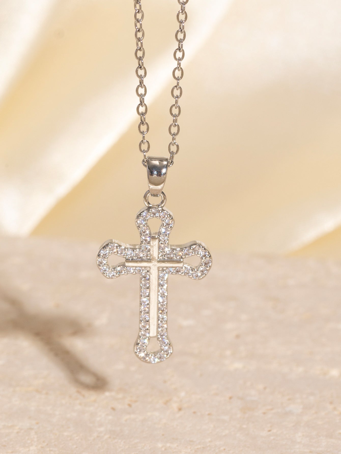 Real Gold Electroplated Micro Inlaid Zircon Cross Necklace