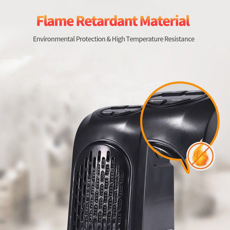 Black heater with flame retardant material feature on a light background