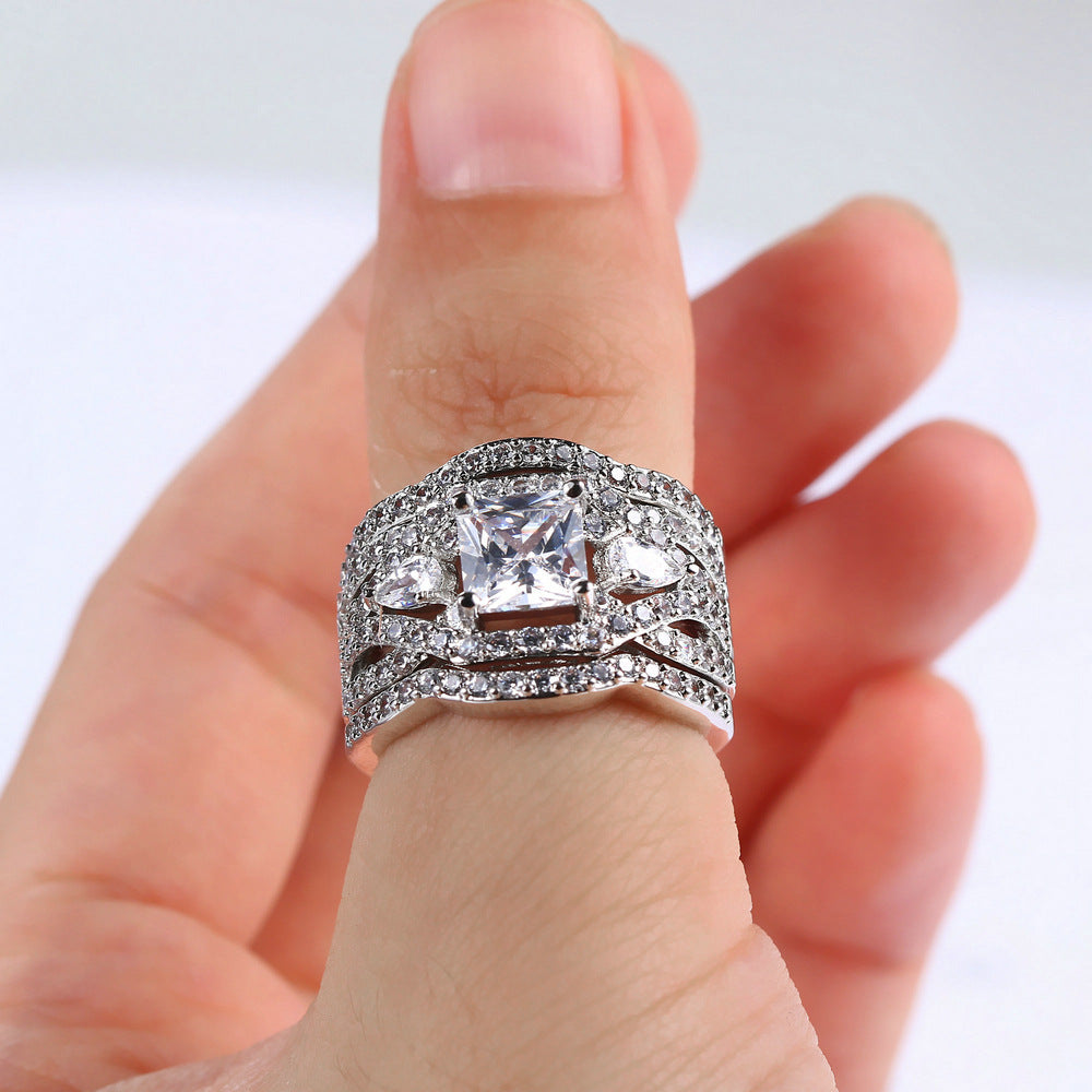 Princess Cut Three Stone 3PC Wedding Set Engagement Ring Set