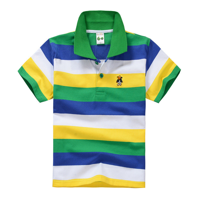 Sainishops™CUHK Children's T-shirt Cotton Striped Lapel Polo Shirt