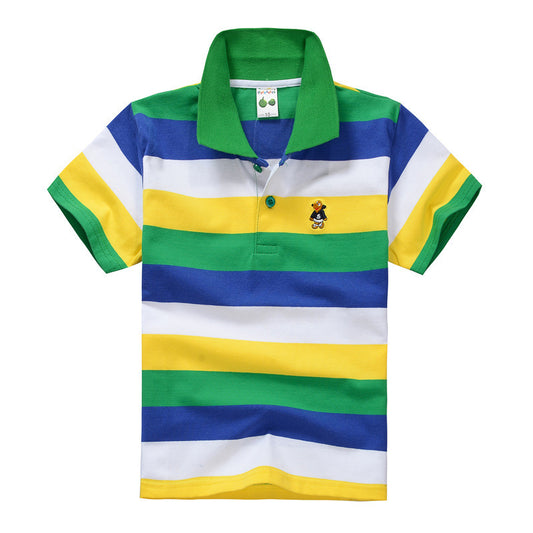 Sainishops™CUHK Children's T-shirt Cotton Striped Lapel Polo Shirt