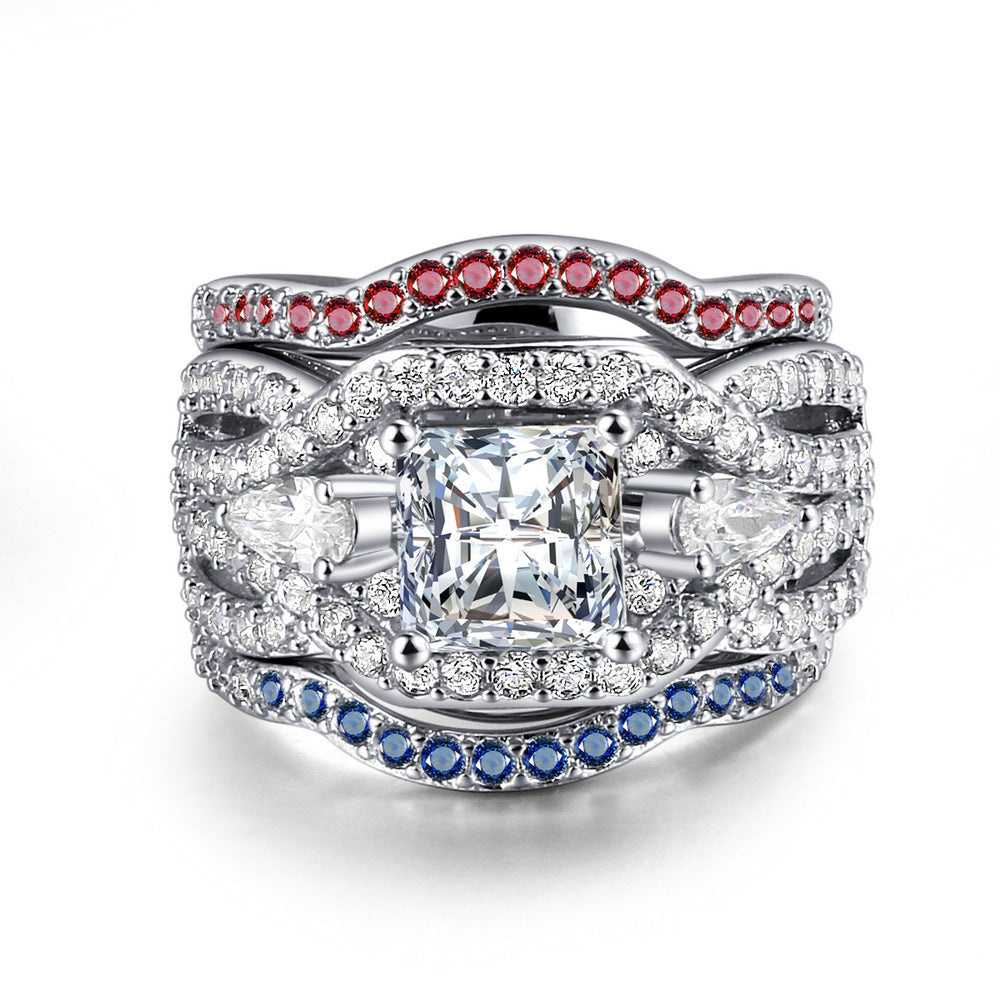 Princess Cut Three Stone 3PC Wedding Set Engagement Ring Set