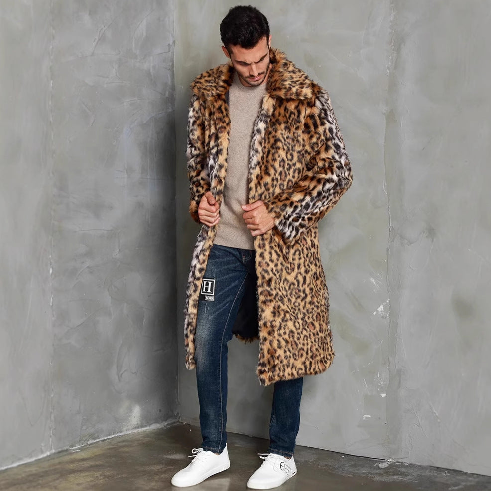 Fox fur look Warm Cold-weather Coat With A Leopard Print