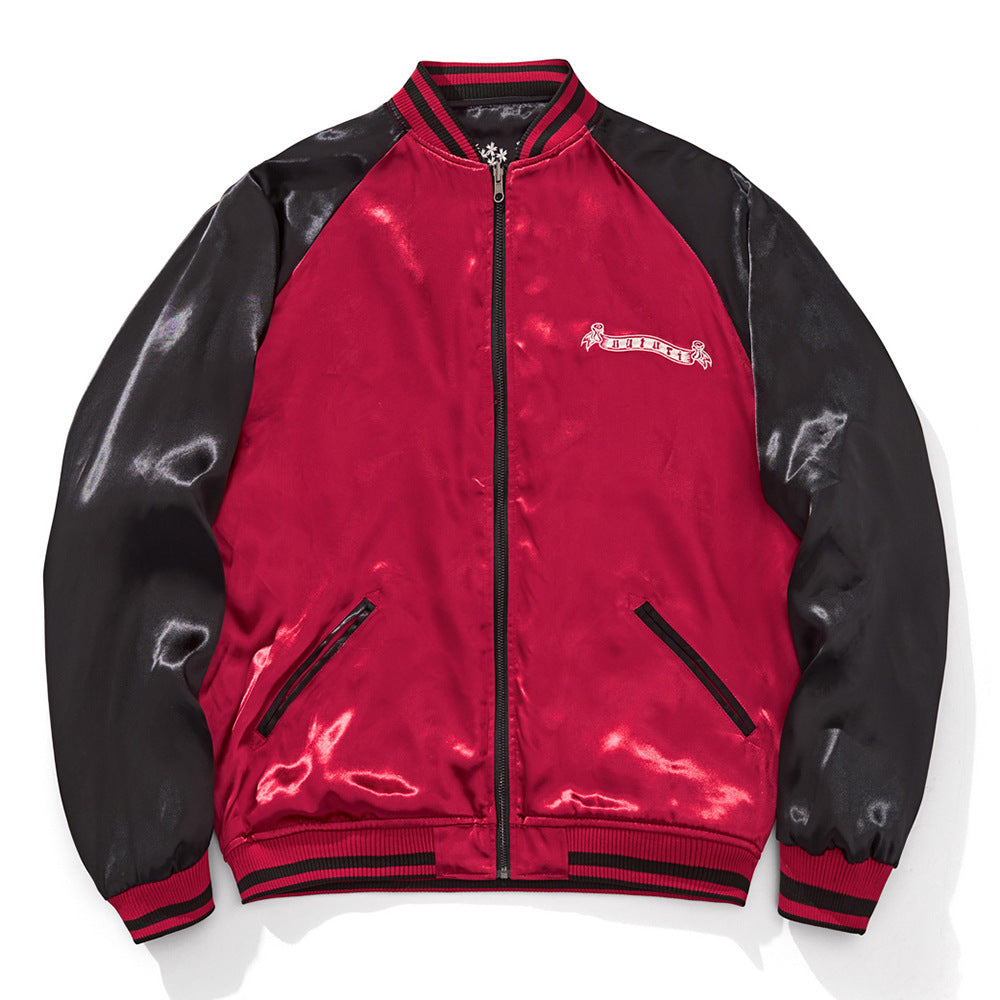 Herrenjacke im chinesischen Stil aus Polyester, locker geschnitten, bestickt