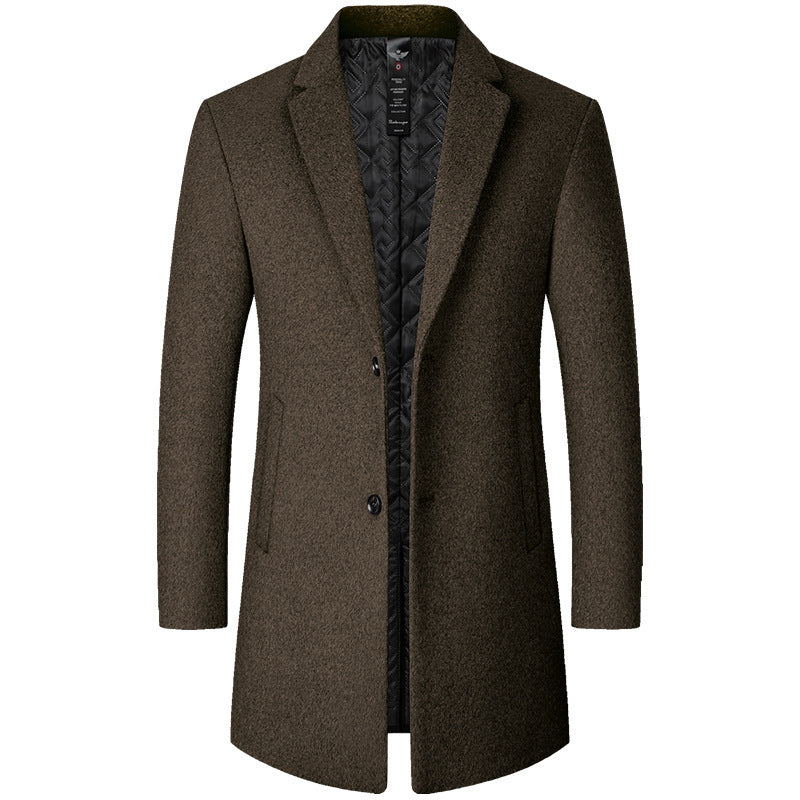 Mens Mid-Length Casual Wool Coat For Middle-Aged Men