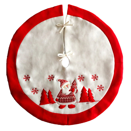 Christmas tree skirt with Santa Claus design on a white background