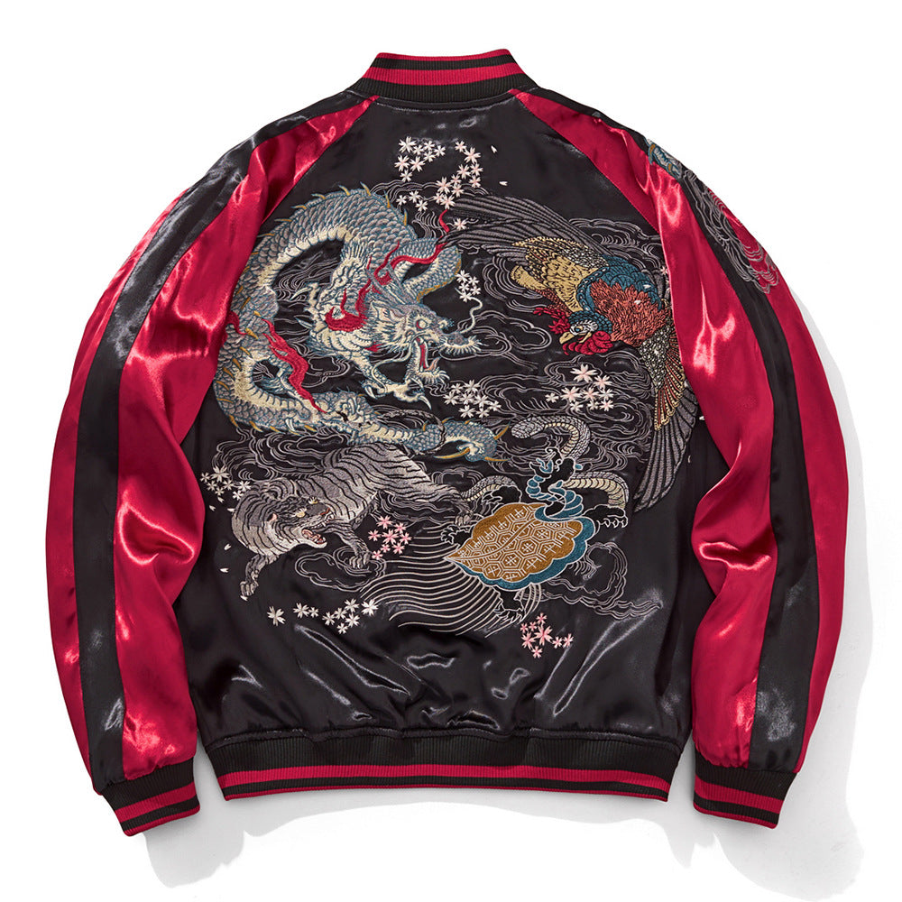 Herrenjacke im chinesischen Stil aus Polyester, locker geschnitten, bestickt
