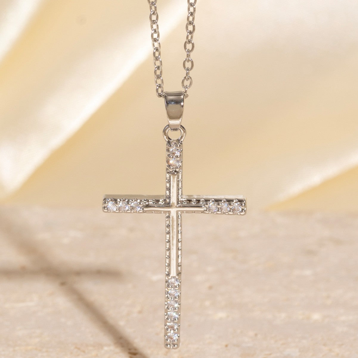 Real Gold Electroplated Micro Inlaid Zircon Cross Necklace