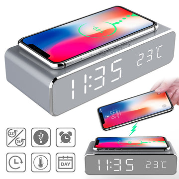 Sainishops™3in1 LED Digital Alarm Clock with Wireless Fast Charging Mirror Display & Thermometer