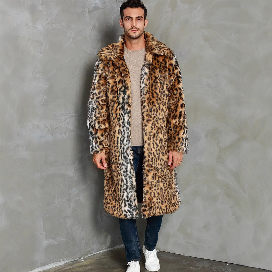 Fox fur look Warm Cold-weather Coat With A Leopard Print