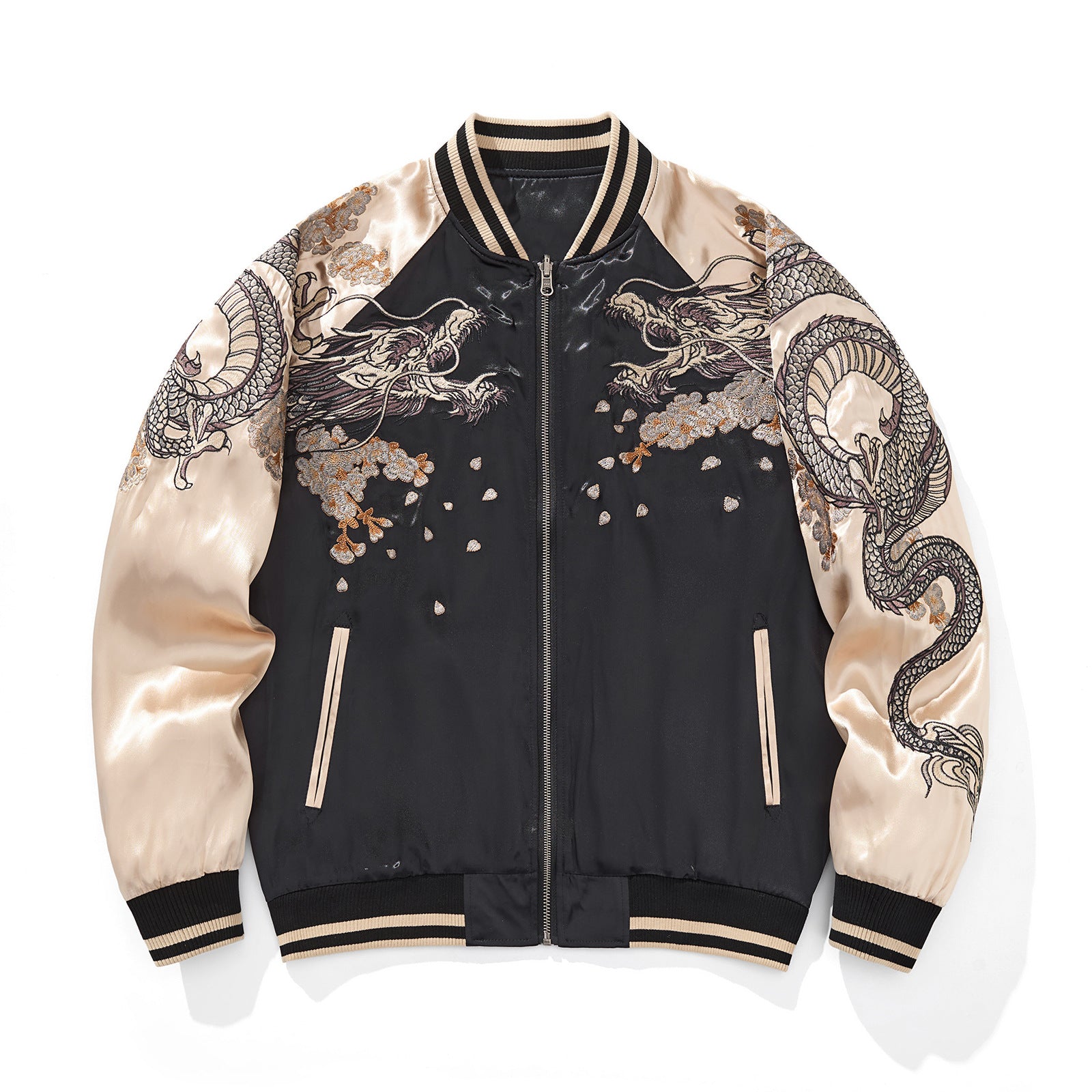 Herrenjacke im chinesischen Stil aus Polyester, locker geschnitten, bestickt