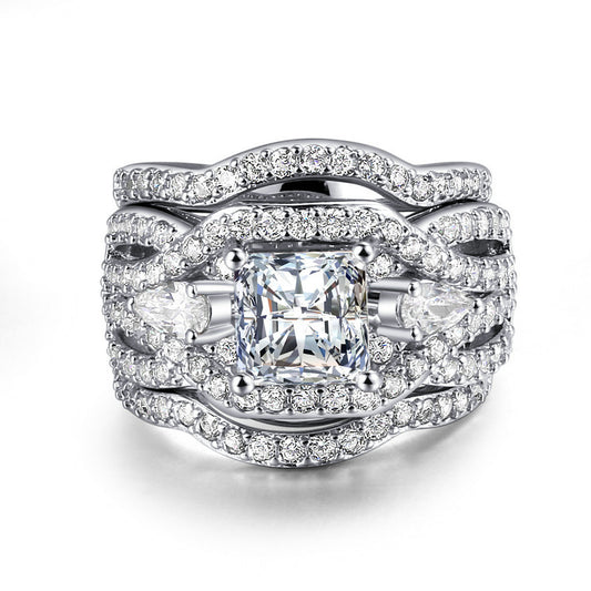 Princess Cut Three Stone 3PC Wedding Set Engagement Ring Set