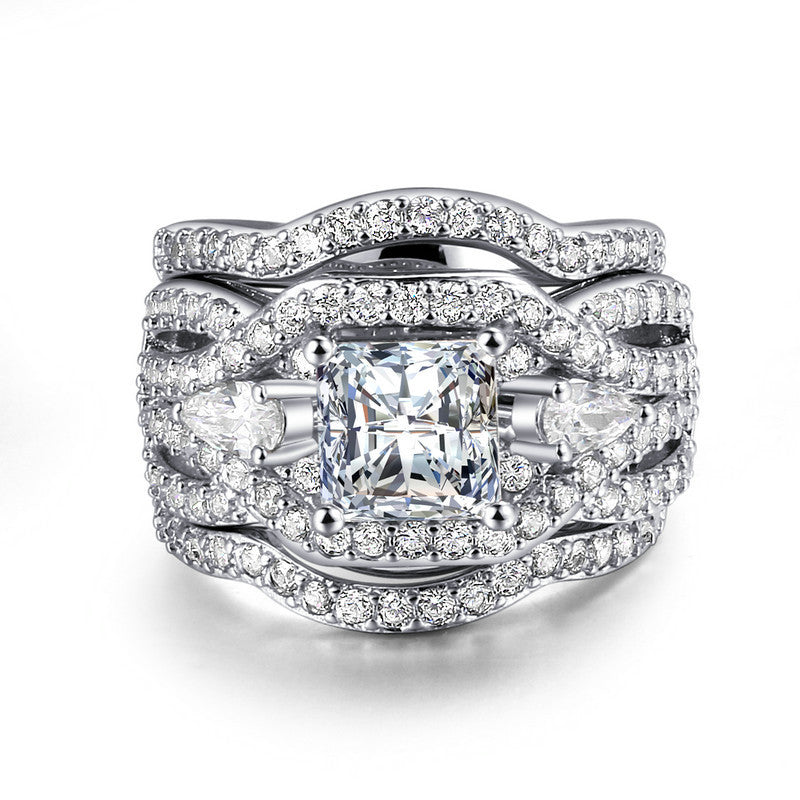 Princess Cut Three Stone 3PC Wedding Set Engagement Ring Set