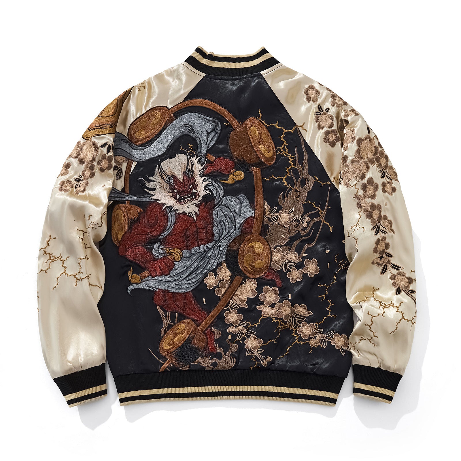 Herrenjacke im chinesischen Stil aus Polyester, locker geschnitten, bestickt