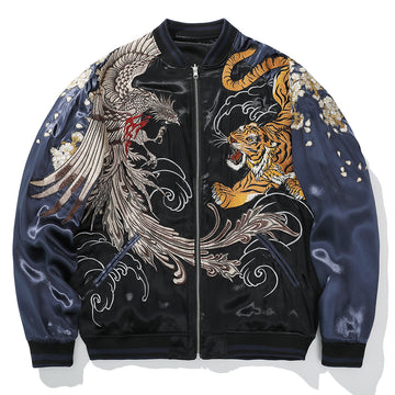 Herrenjacke im chinesischen Stil aus Polyester, locker geschnitten, bestickt