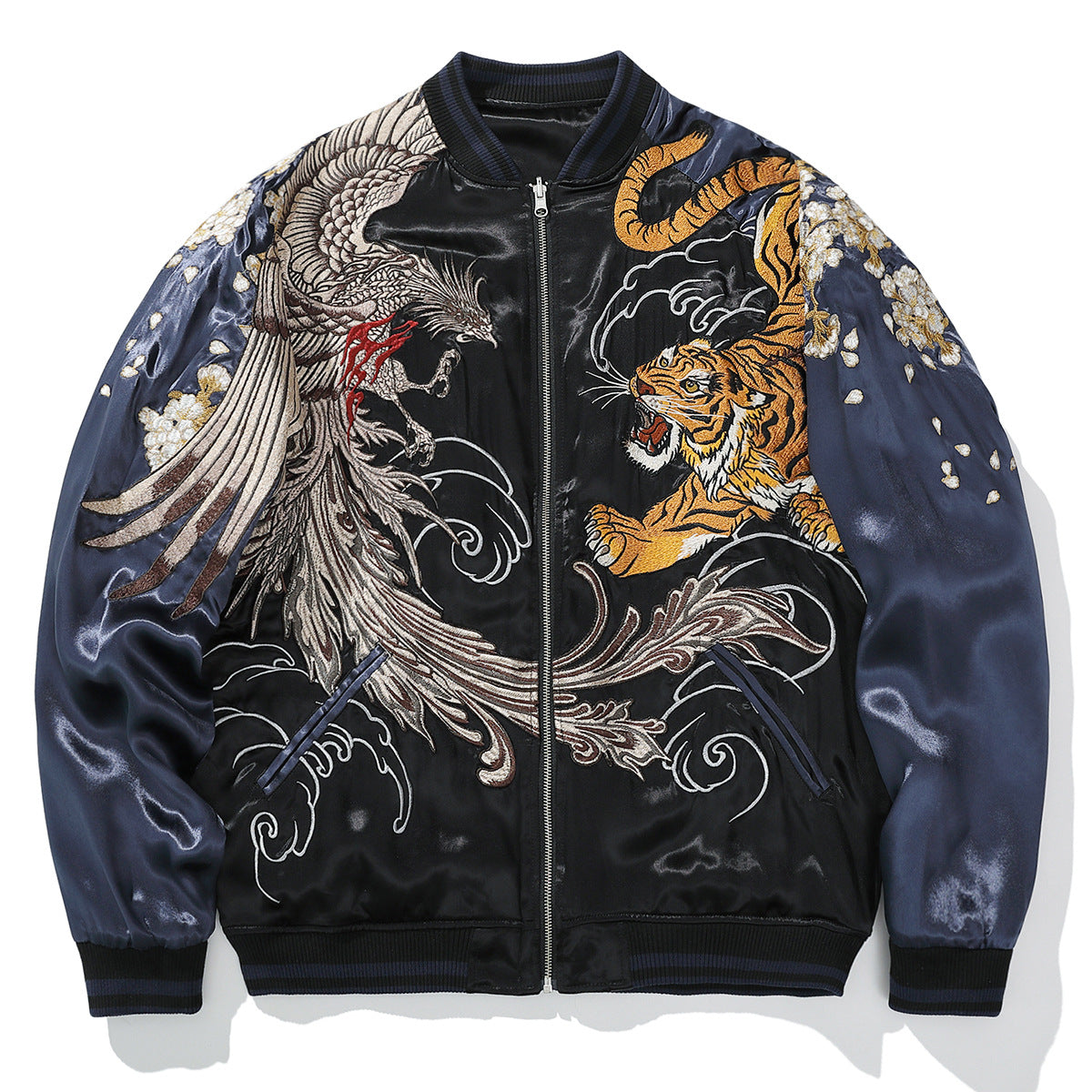 Herrenjacke im chinesischen Stil aus Polyester, locker geschnitten, bestickt