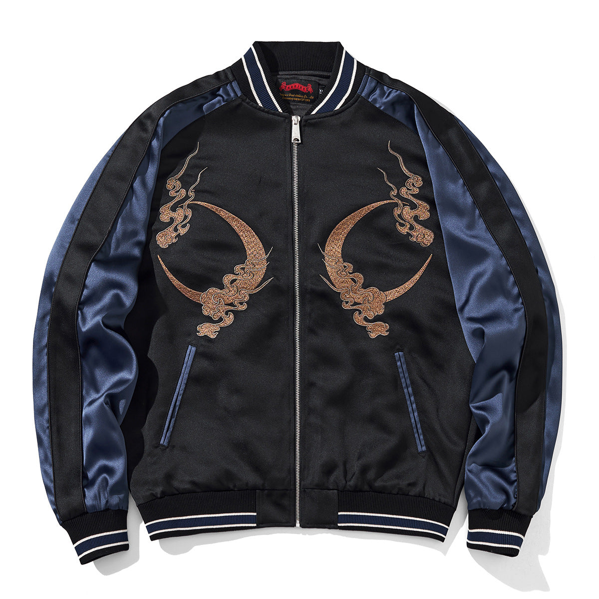 Robuste, bestickte Herren-Baseballjacke mit Qilin-Motiv (Fabelwesen).