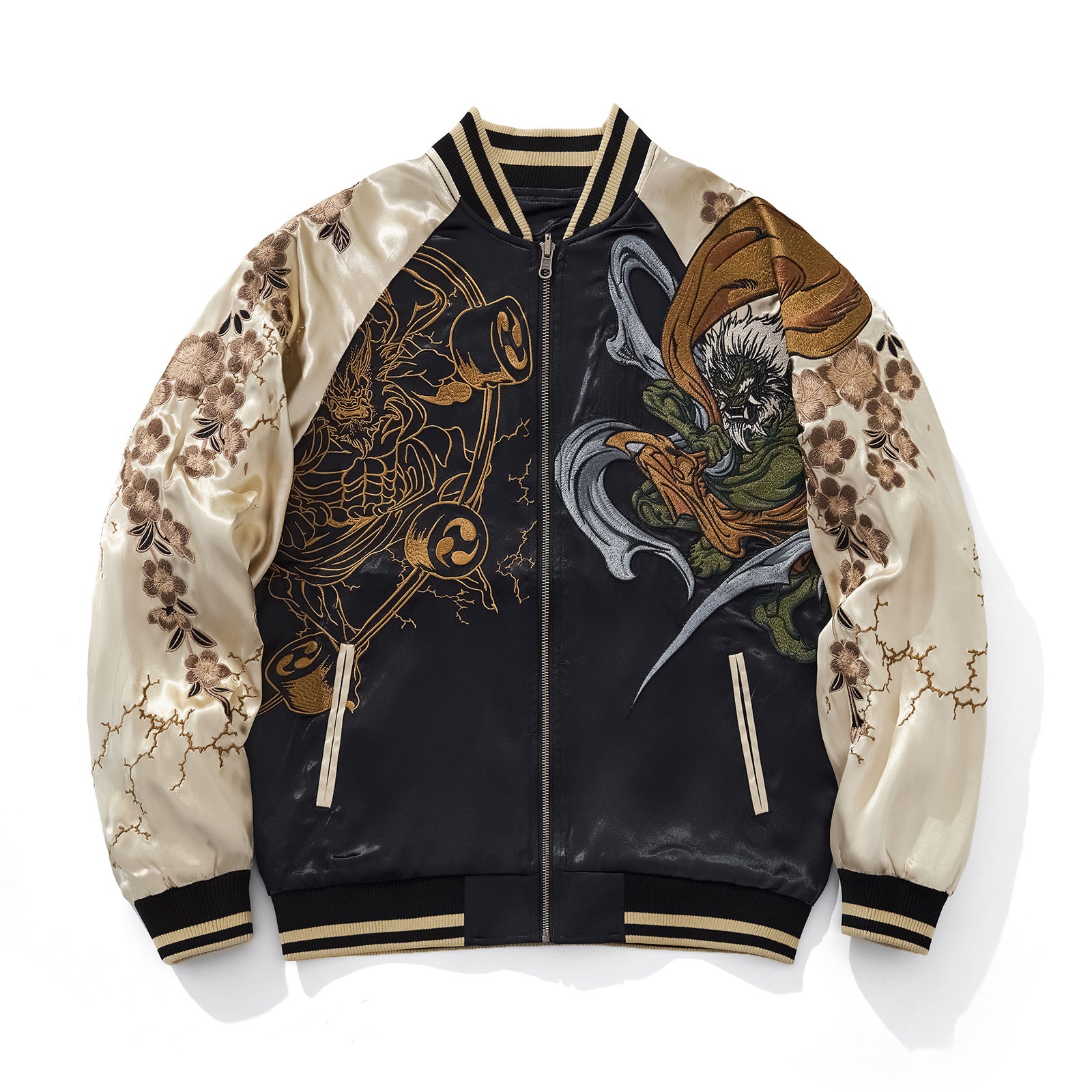 Herrenjacke im chinesischen Stil aus Polyester, locker geschnitten, bestickt