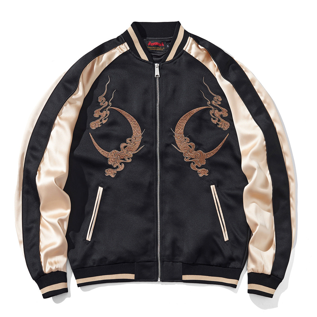 Robuste, bestickte Herren-Baseballjacke mit Qilin-Motiv (Fabelwesen).