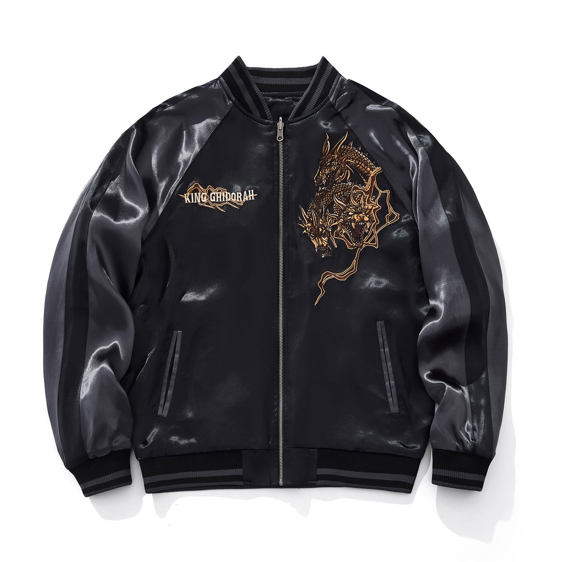 Herrenjacke im chinesischen Stil aus Polyester, locker geschnitten, bestickt