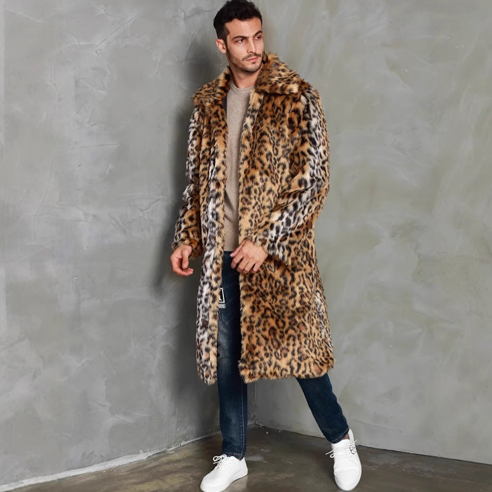 Fox fur look Warm Cold-weather Coat With A Leopard Print
