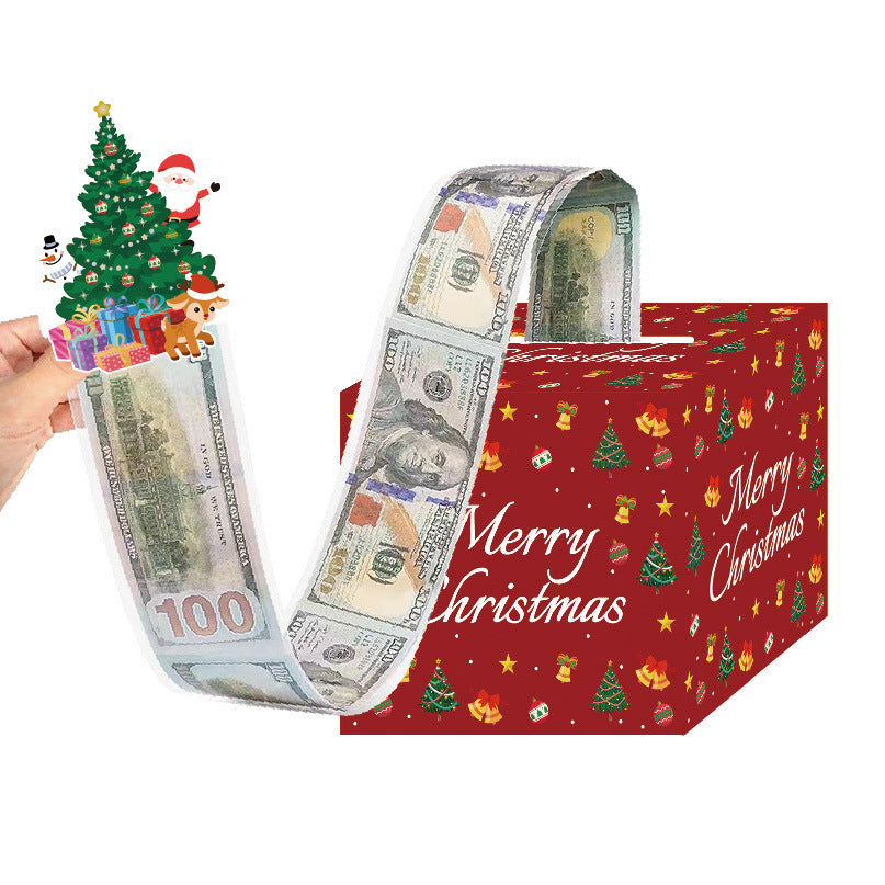 Festive red Christmas money box for table decor and Christmas parties
