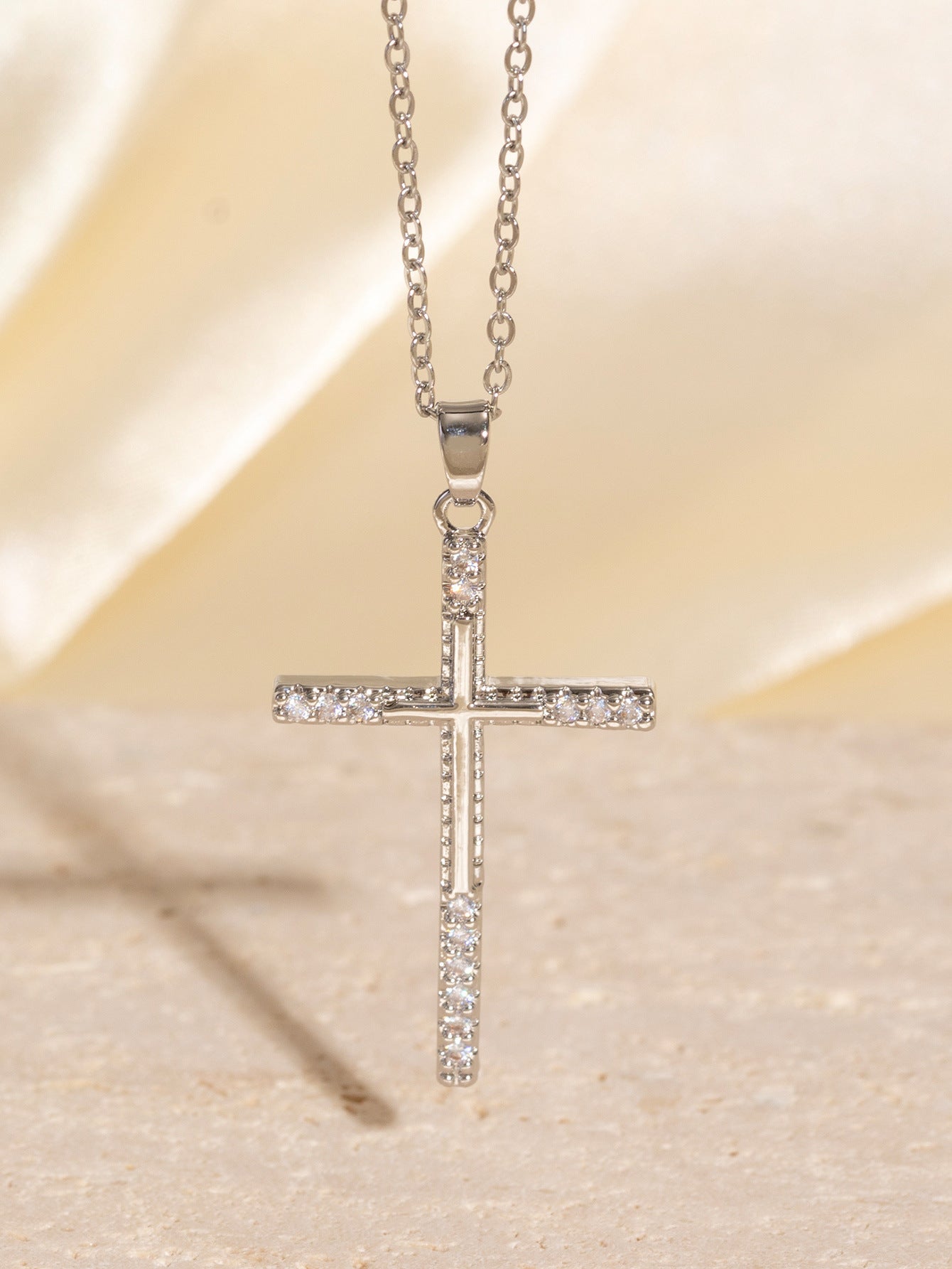 Real Gold Electroplated Micro Inlaid Zircon Cross Necklace