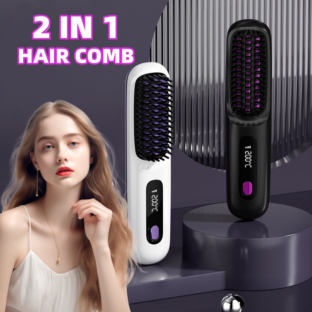 2 in 1 Wireless Hair Straightener and Curler Brush