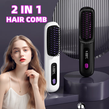2 in 1 Wireless Hair Straightener and Curler Brush