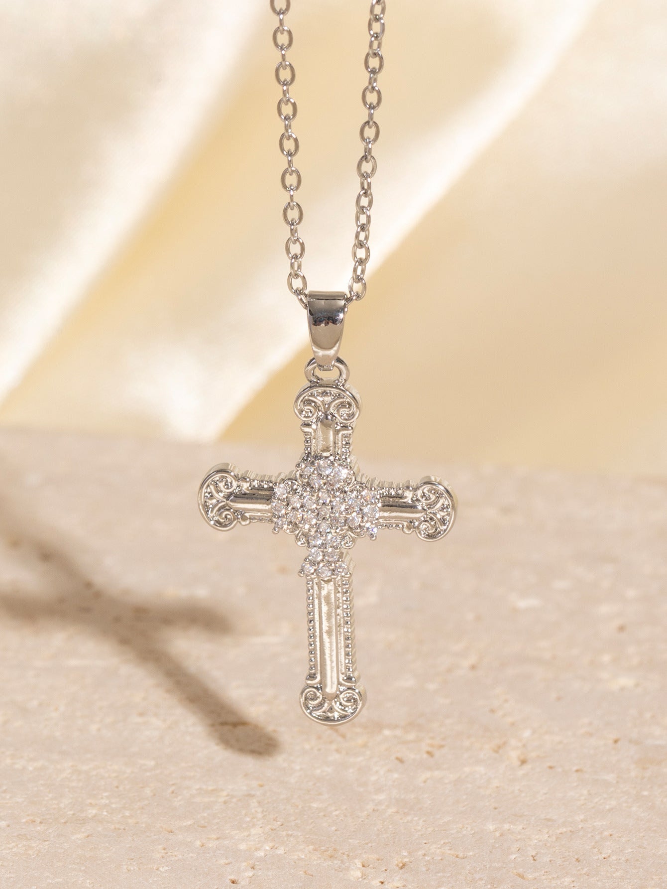 Real Gold Electroplated Micro Inlaid Zircon Cross Necklace