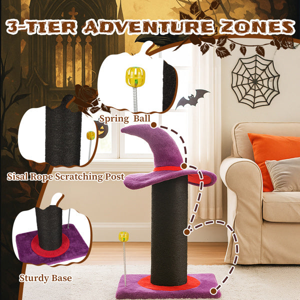 Wizard Hat Cat Scratching Post With Spring Ball Toy For Indoor Cats