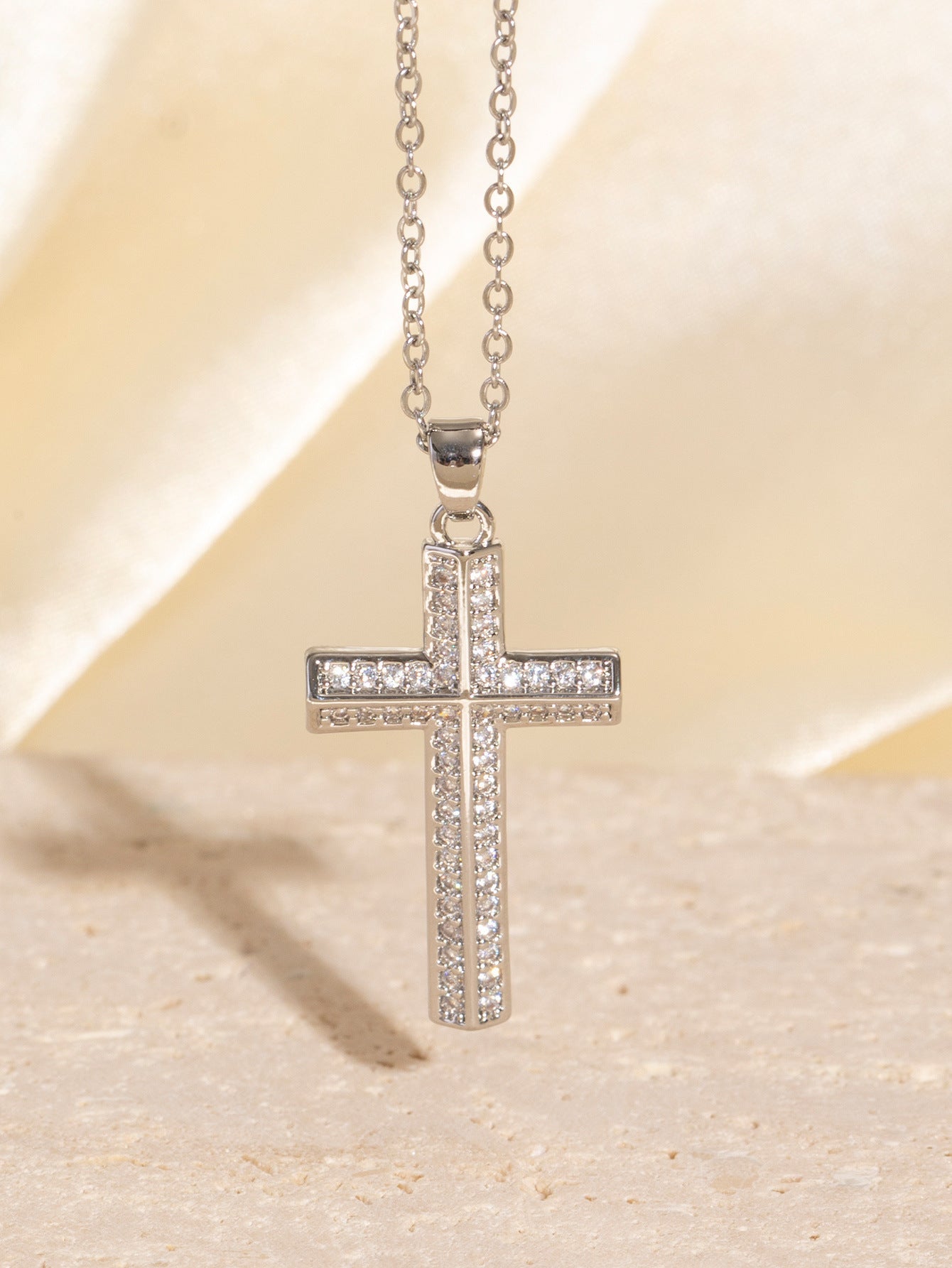 Real Gold Electroplated Micro Inlaid Zircon Cross Necklace
