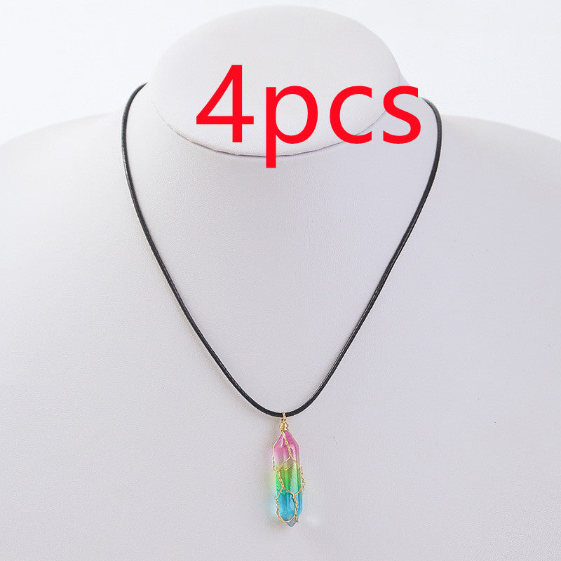 Black necklace with a colorful pendant on a mannequin head, labeled '4pcs' in red text.