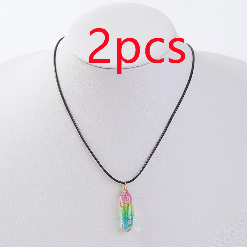 Black necklace with a colorful pendant on a mannequin head, labeled '2 pcs' in red text.