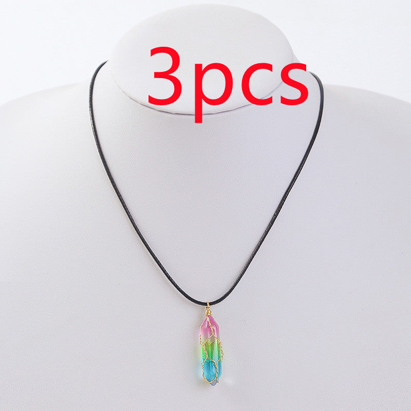 Black necklace with a colorful pendant on a mannequin head, labeled '3 pcs' in red text.